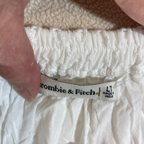 Abercrombie & Fitch Maxi Dress Large Tall White Eyelet Babydoll Tiered Ruffle - Picture 11 of 13